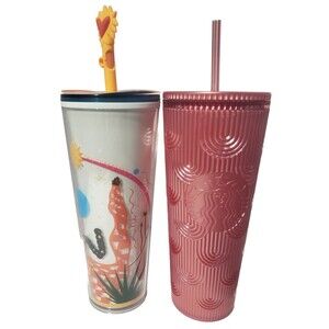 NEW Starbucks 24oz Manuela Guillen Heart Straw & 24oz Rose Pink Pearl Tumblers